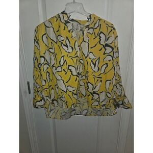 ETHNC Yellow Floral Print Cotton Blend Button Up Blouse Top Size M E2340/108/101